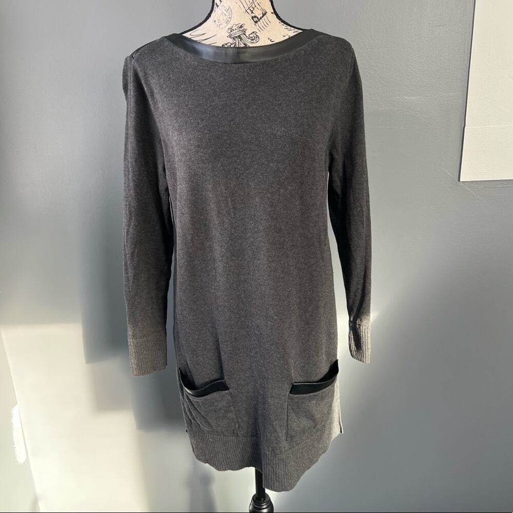 Eight eight eight gray & black long sleeve sweater dress with faux leather trim
